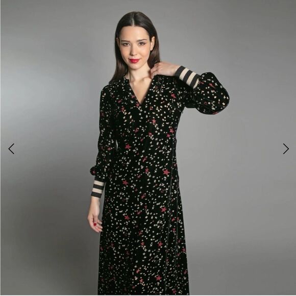 Celestial Print Black Dress with Sash Tie, EUC size Medium - Picture 2 of 5